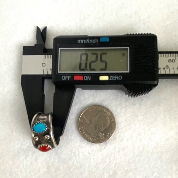 VTG Sterling Silver 925 Southwest Style Turquoise Coral 3 Stone Wide Band Ring - Picture 15 of 16